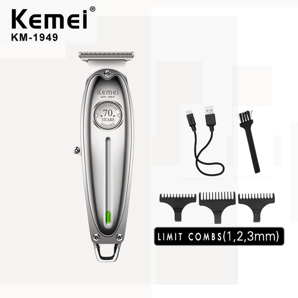 Kemei 1949 tondeuse à cheveux tous les hommes en métal électrique sans fil tondeuse à cheveux 0mm tête à baldaquin T lame finition coupe de cheveux Machine: without box