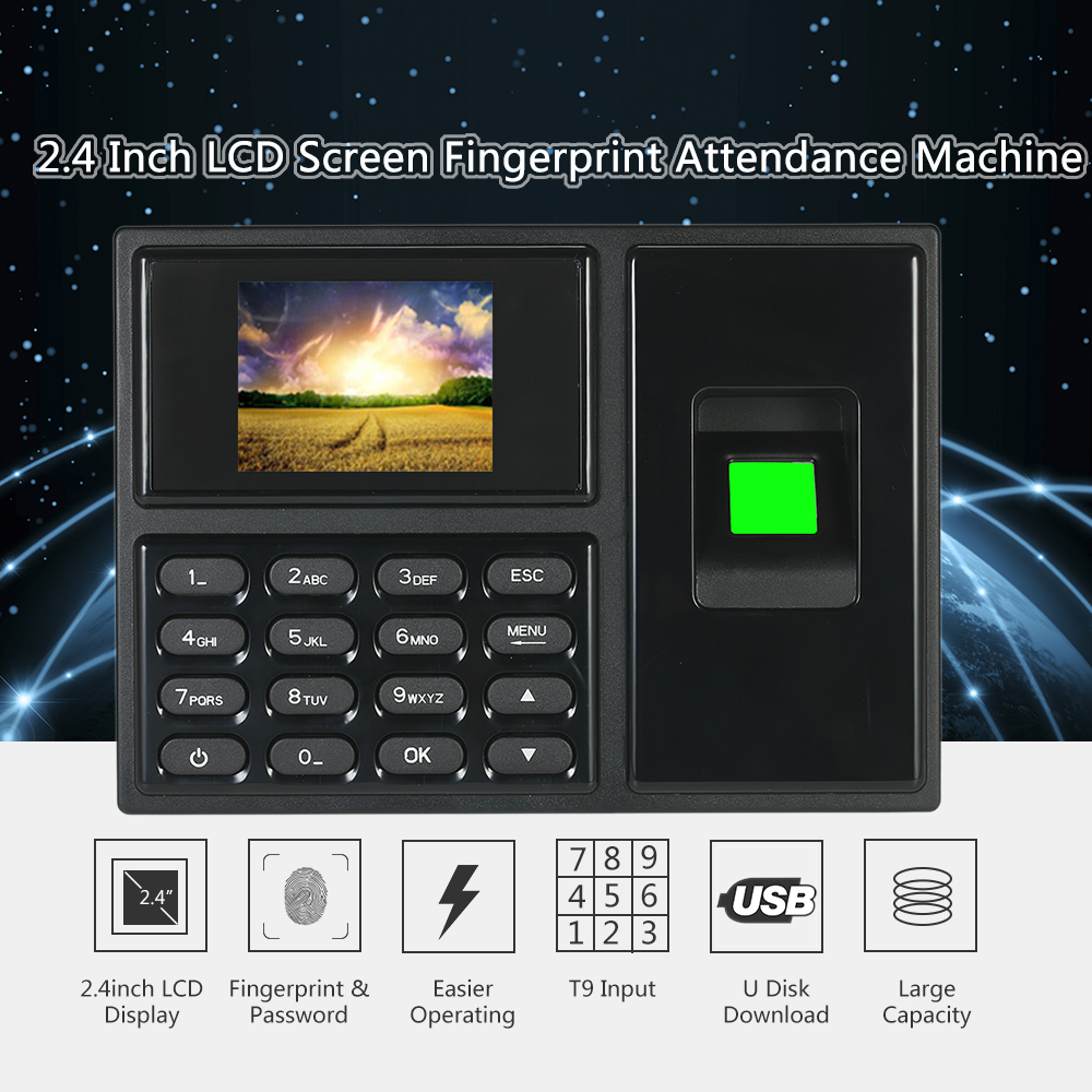 Intelligent Biometric Fingerprint Password Attendance Machine Employee Checking-in Recorder 2.4 inch TFT Time Attendance Clock