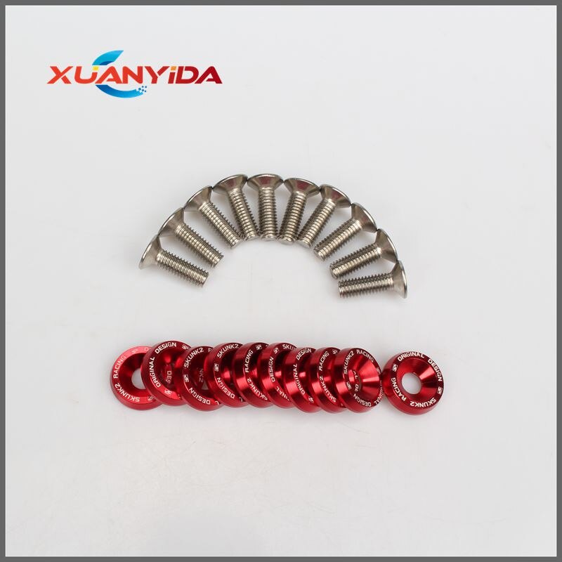 Xuanyida Racing 10PC M6 CNC Billet Aluminum Fender Bumper Washer Bolt Engine Bay Dress Up Kit : Red