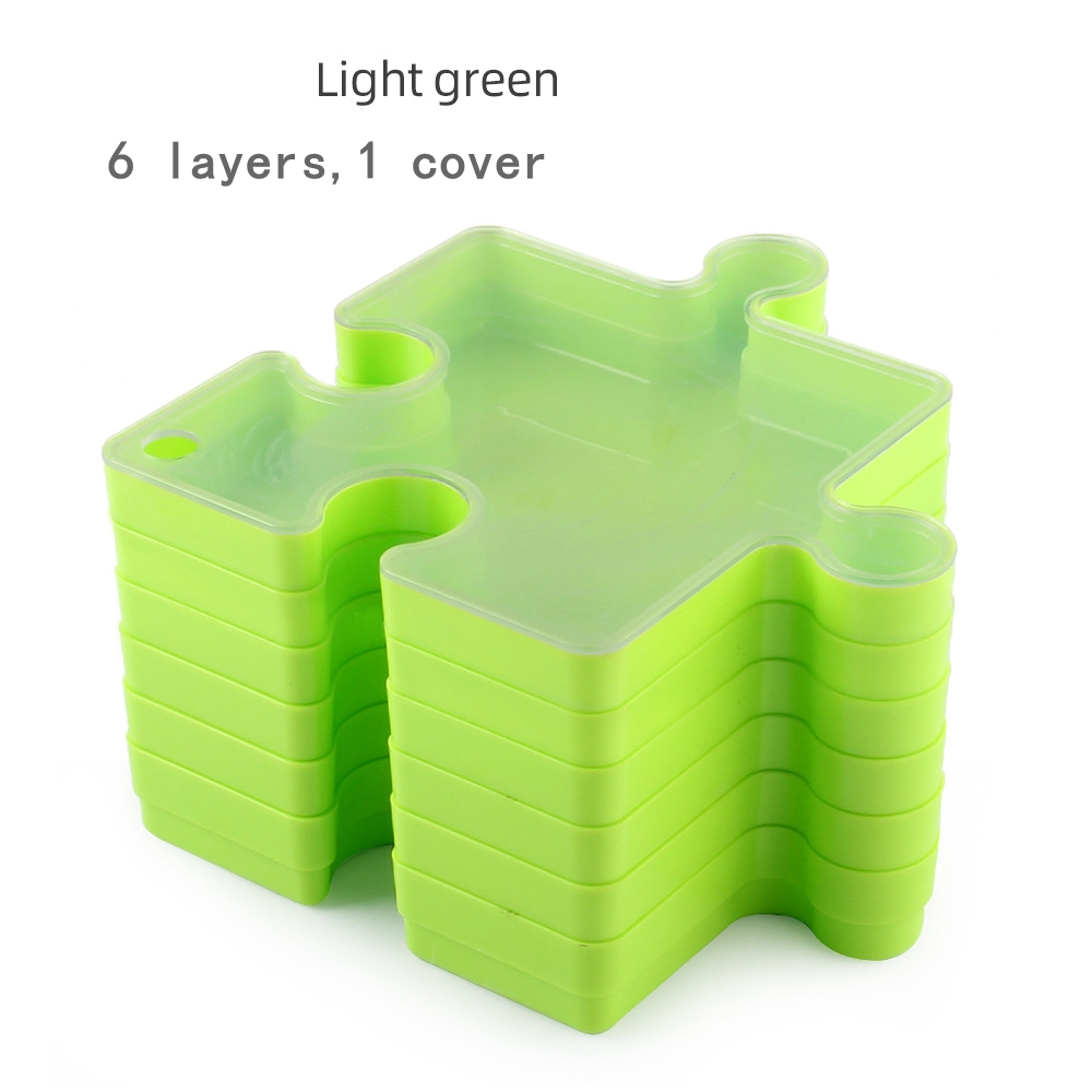 Puzzle Storage Box with 6 Layers for Classified Organization (only storage box,without puzzles): light green