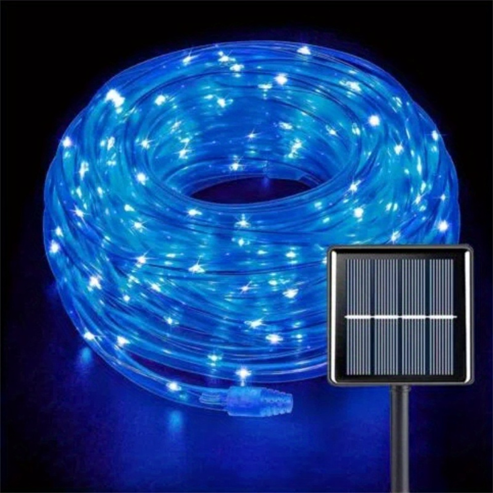 Luzes de corda solar ao ar livre azul 300 LED tubo de PVC luz de corda de fadas jardim Halloween e decorações de Natal: 16-20 W