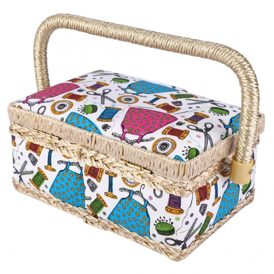 Household Fabric Craft Handmade Sewing Basket Thread Needle Storage Box Organizer Sewing Storage Basket Cotton Fabric Crafts