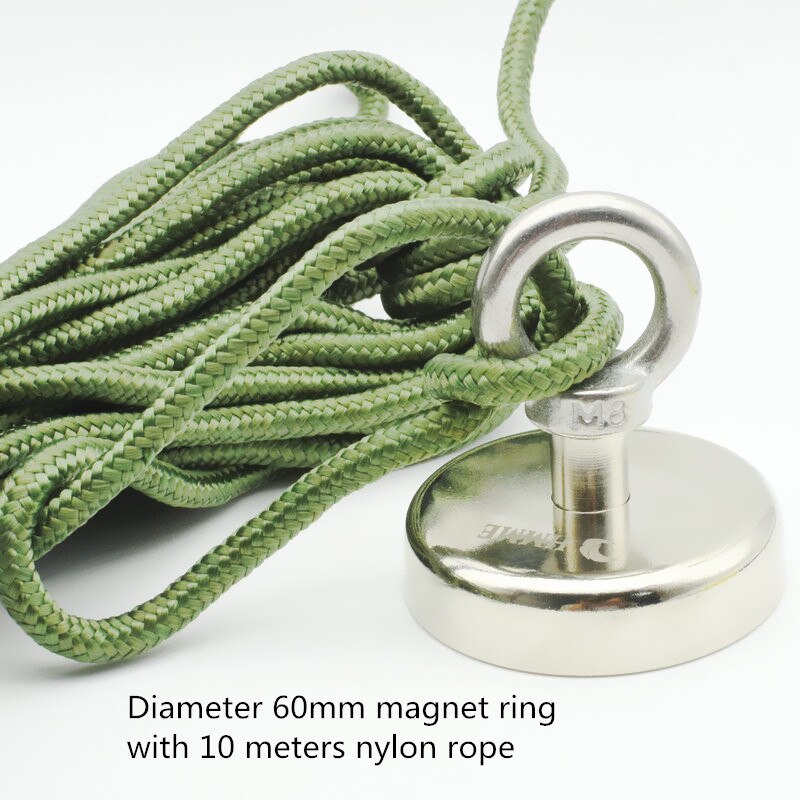 Fiskemagneter dia . 48 60 75mm lyftande neodymmagnet med nylonrep 60-150kg som drar perfekt för bärgning eller magnetfiske: Ring  d60 med rep