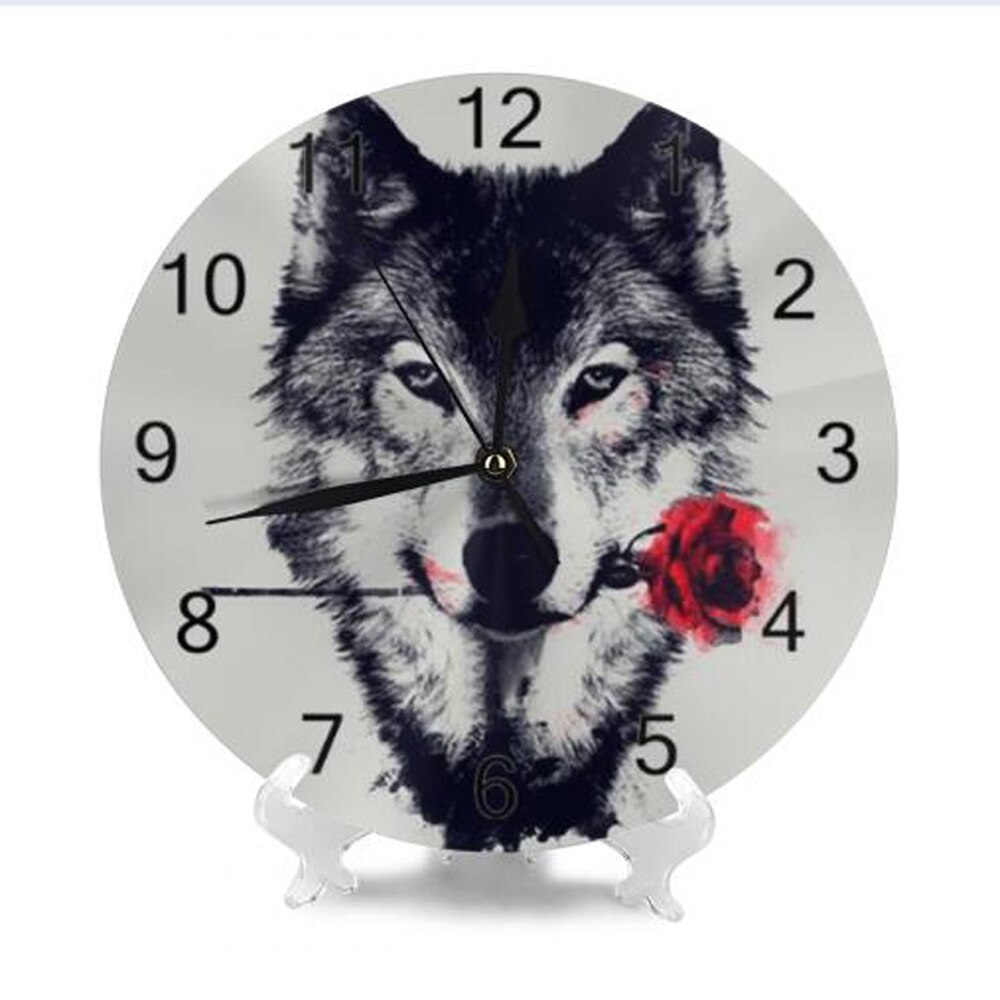 Wolf Animal 10inch Big Round Wall Clock Numeral Digital Dial Mute No Ticking Sound Battery Operated Clocks Home Decoration: SZA2055