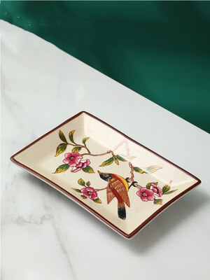 Ceramics Bathroom Set Liquid Soap Dish Toothbrush Holder/Rack Lover Gargle Cup Dental Jar Flowers &amp; Bird Pastoral Style: Soap Dish 3