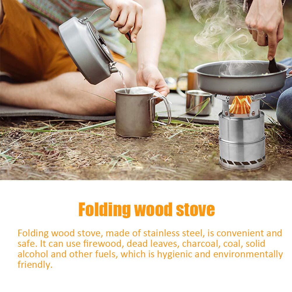 Vouwen Hout Outdoor Stove Lichtgewicht Draagbare Roestvrijstalen Fornuis Met Blazen Firebar Voor Camping Koken Picknick