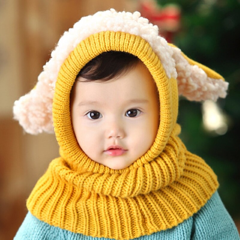 Kinderen baby trui muts warme gebreide muts heerlijk comfortabel voor winter buiten ll@ 17: Geel