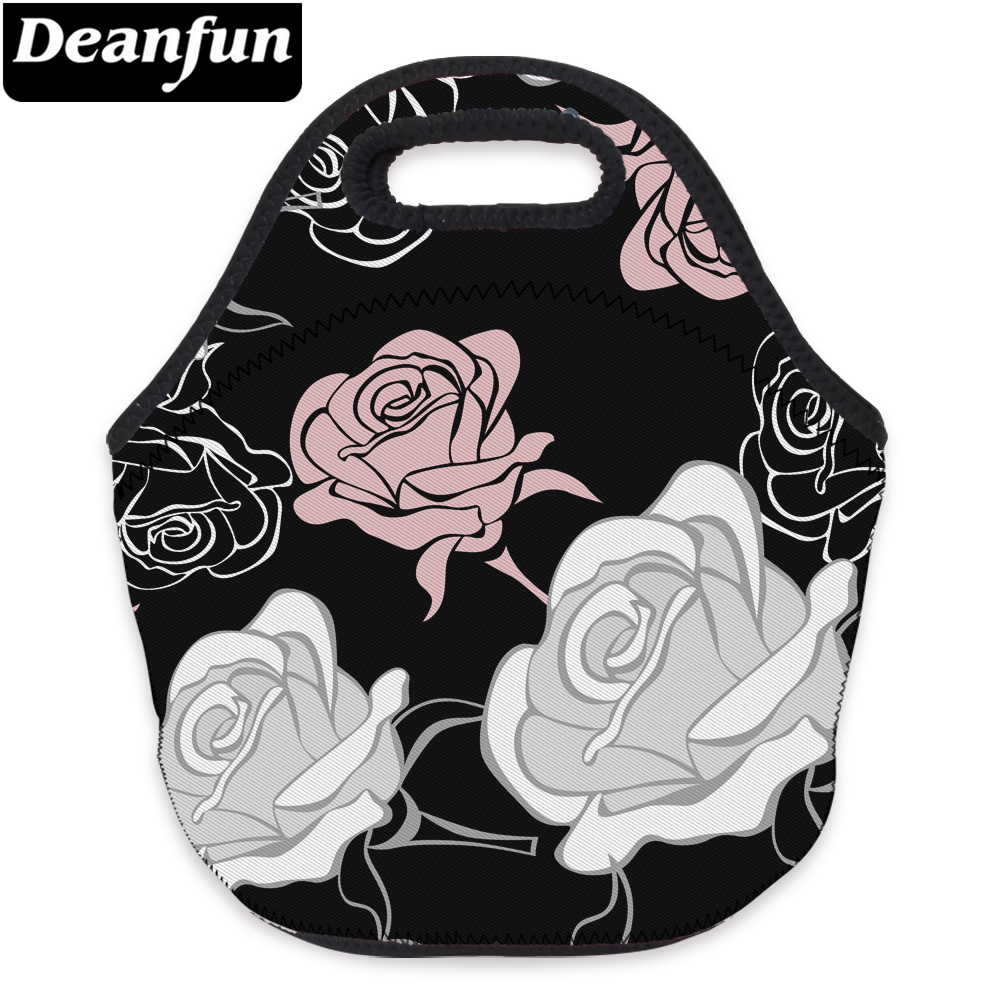 Deanfun Women Lunch Bags 3D Printing Rose Pattern Black for Picnic for Food Package 73098