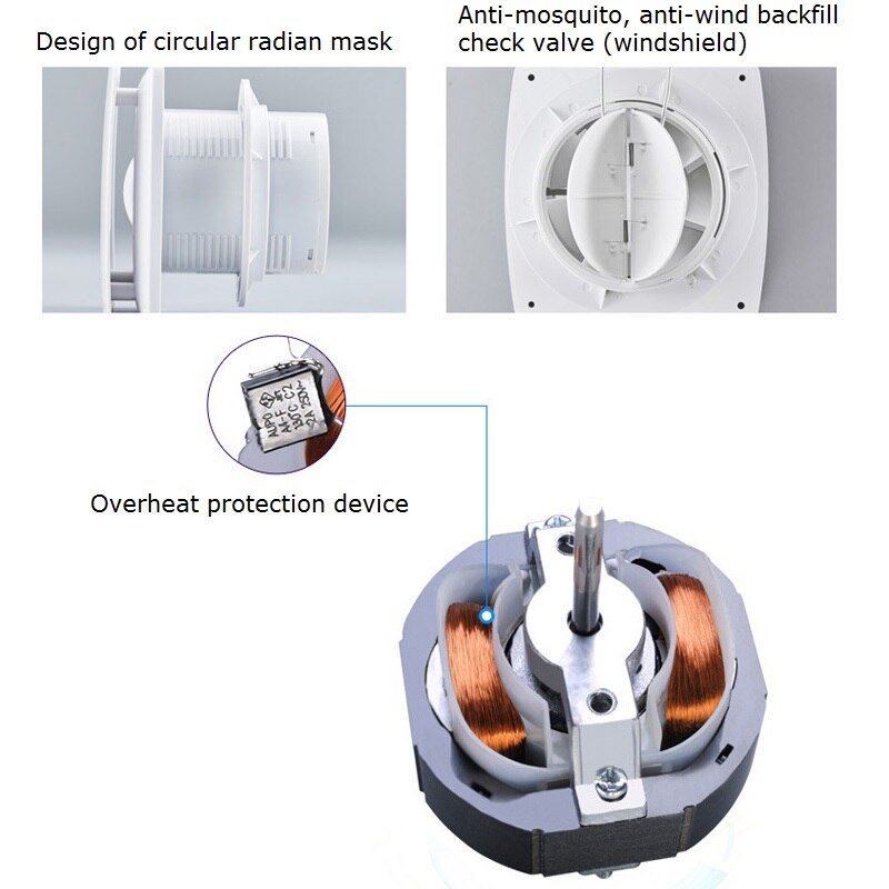 4 & 6 tommer ventilationsventilator lav støj 220v hjem badeværelse køkken soveværelse toilet væg stille