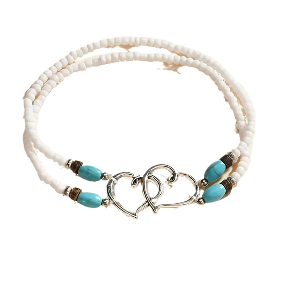 Jahrgang Schicht Perlen Hohl Doppel Herz Fußkettchen für Frauen Weibliche Böhmen Harz Perlen Kette Silber Farbe Strand Knöchel Fuß Schmuck
