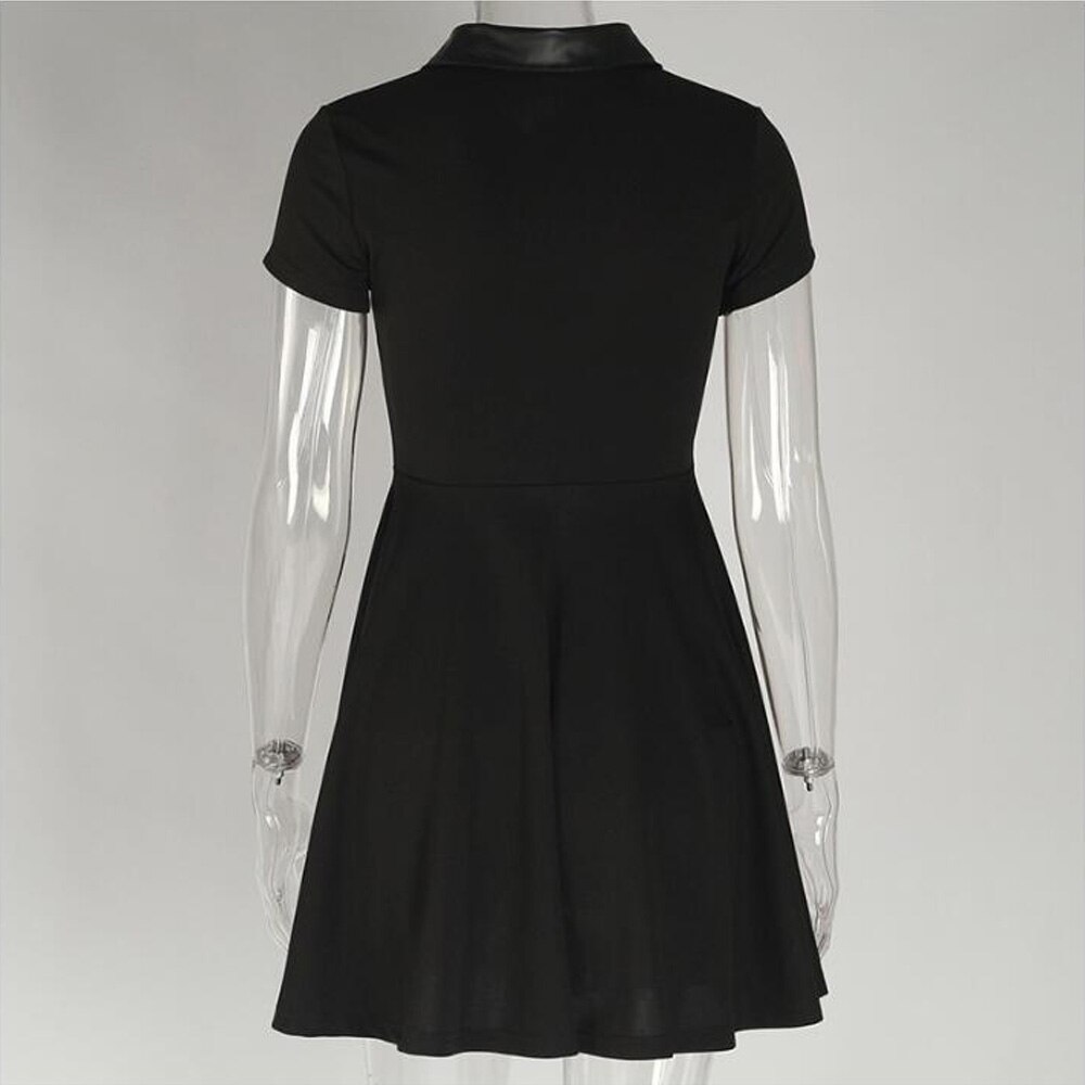 Victorian Vintage Gothic Lolita Dress Japanese Girls Black Patchwork Turn Down Collar Kawaii Mini Dress Women Punk Dresses