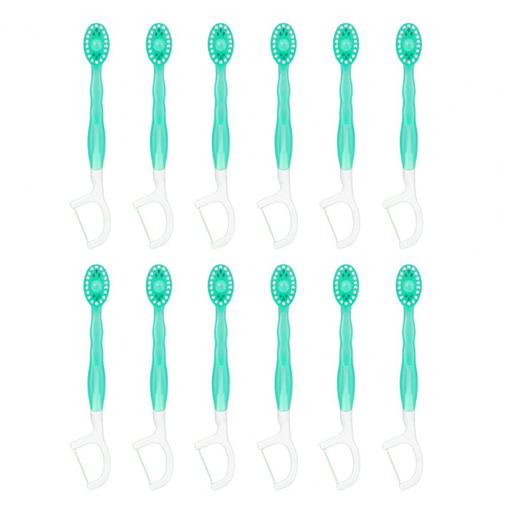 12 pezzi spazzolino usa e getta con dentifricio filo interdentale pick lingua raschietto mini spazzolino preincollato filo interdentale strumenti per l'igiene orale: green