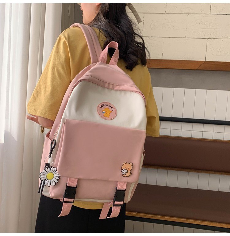 Women School Backpacks Summer Brand Female Canvas Shoulder Bags Students Bookbag Backpack for Teenage Girls: Pink
