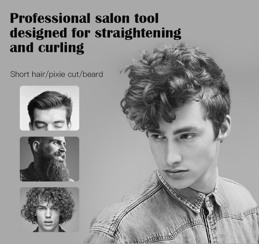 Hair Straightener for Short Hair Unisex Men Beard Straightener 2 in 1 Hair Curler Flat Iron Ceramic Curling Iron