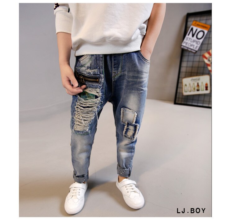 Abbigliamento per bambini 2021 autunno ragazzi buco jeans ragazzo pantaloni a matita primavera bambini casual leggings all'aperto pantaloni per bambini in denim: 5