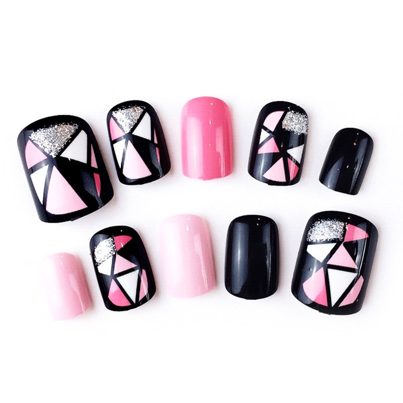 24 Pcs Vrouwen Nep Nagels Tips Diy Geometrische Patroon Decoratieve Decals Kunstnagels SCI88