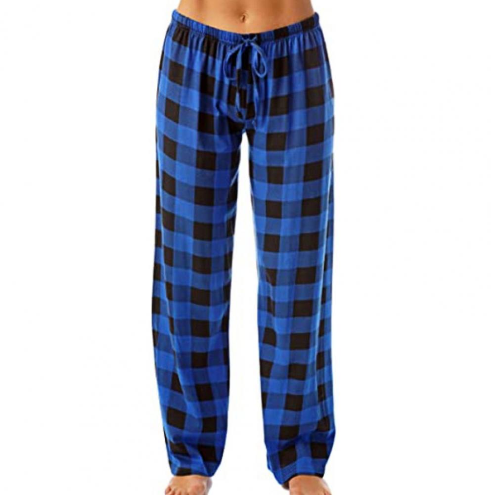Unisex Casual Plaid Pants Loose Sport Plaid Pajama Pants Trousers Casual Harem Piżama Męska Men Streetwear Pants: Blue / L