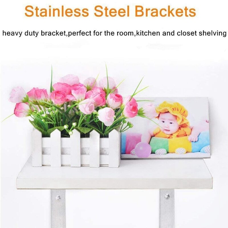 10PCS Encapsulated Stainless Steel Heavy-Duty L Shaped Gusset Furniture Corner Shelf Shelf Bracket Wall Mount Bracket