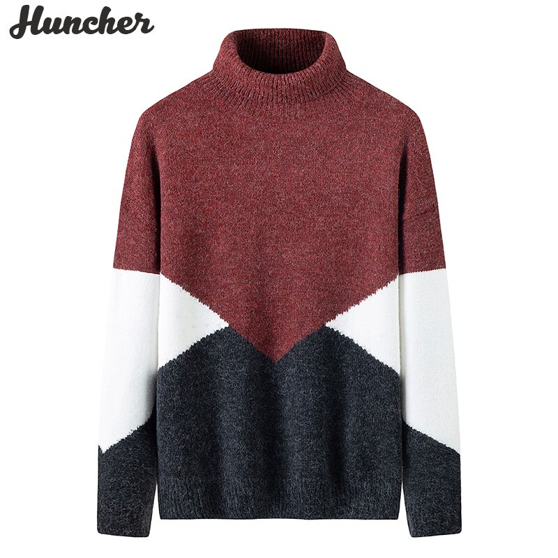 Huncher herre rullekrave mænd efterår vinter oversized høj krave striktrøje patchwork rullekrave trøjer til mænd