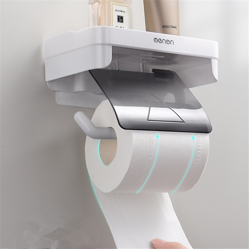 Waterproof Toilet Paper Holder Wall Mounted Tissue Box Bathroom Storage Shelf Free Punch Roll Paper Holder Tissue Dispenser