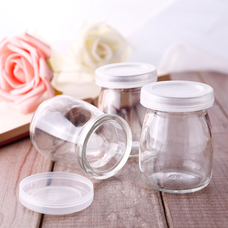 10pcs Glass Pudding Jam Jars Glass Bottle 100ML Cartoon Candy Yogurt Containers Milk Cup Mousse Dessert Jam Milk Cup Bottle