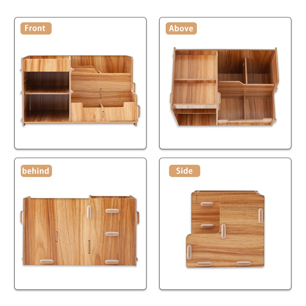 Wooden Office Desk Organizer DIY Document File Multifunction Accessories Storage Magazine Book Shelf pen pencil holder