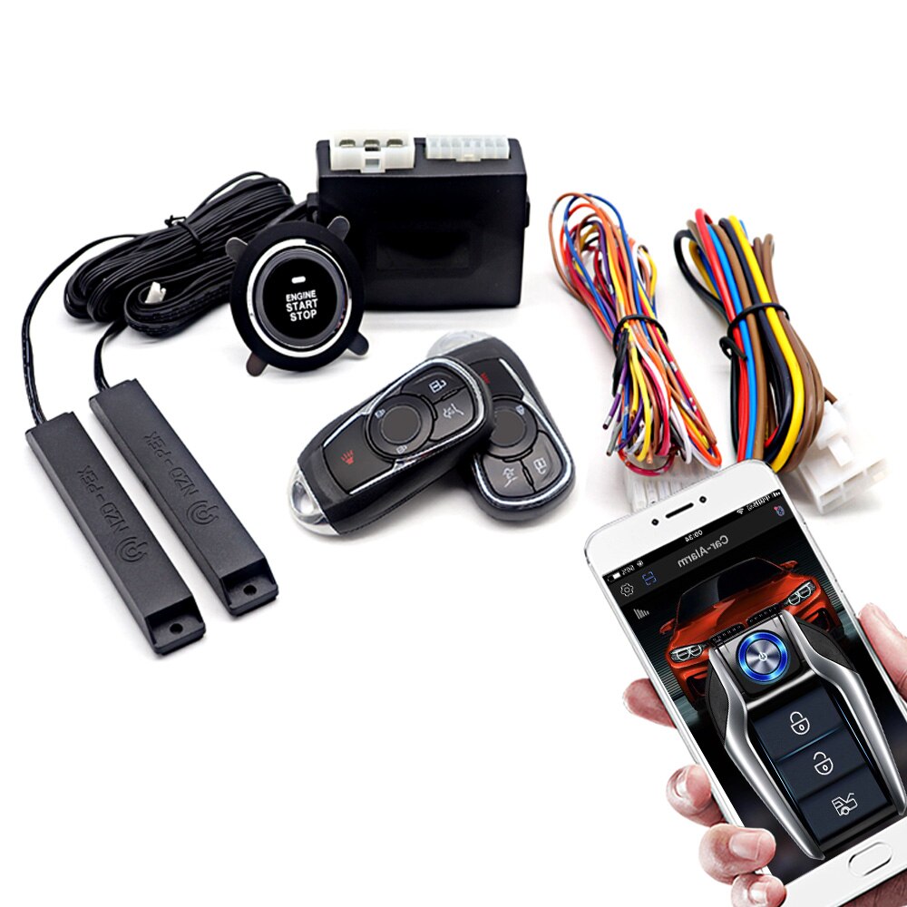 Car Alarm System Engine Ignition Start Stop Button Push Start System Remote Start Phone APP Control Car Kit Central Locking Car