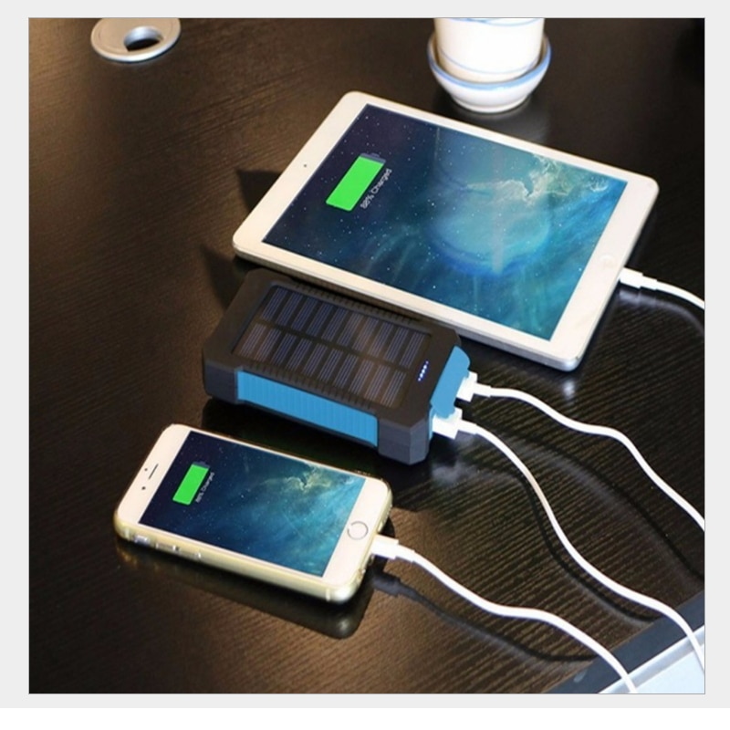 Universal Portable Waterproof Solar Power Bank 20000mah Dual-USB Solar Battery Charger for All mobilePhone Battery case