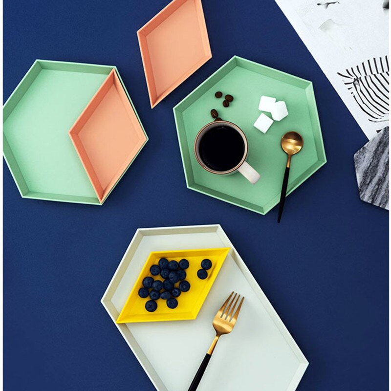 4 Stks/set Geometrische Diamant Vorm Fruit Salade Lade Plastic Ontbijt Dessert Thee Dienblad Tafelblad Sieraden Houder Desktop Snack Plaat