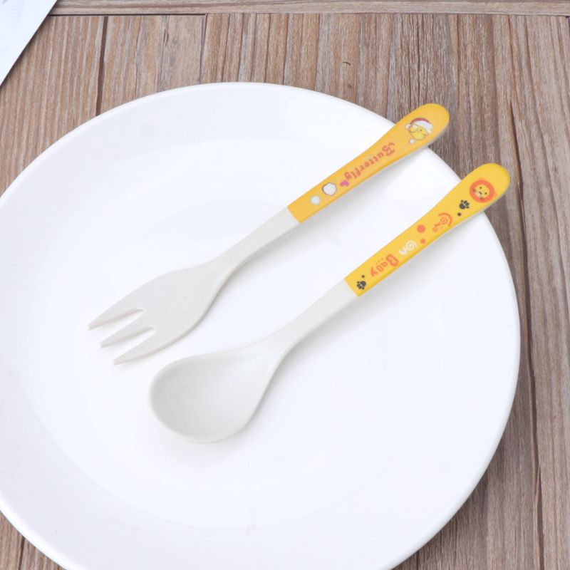 2 stuks/set bamboevezels milieuvriendelijk schattige lepel vork kinderservies baby lepel vork