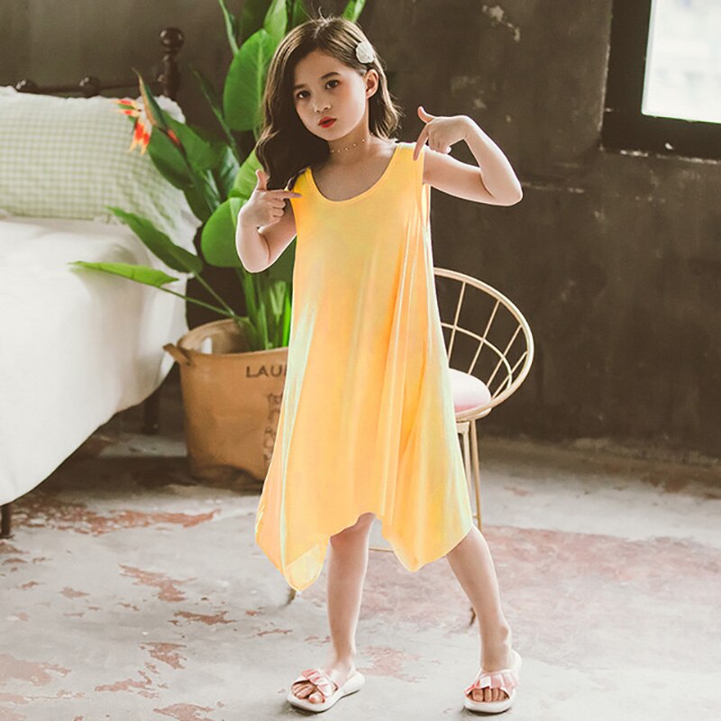 Pige natkjole sommer børn pijamas 4 5 6 7 8 10 12 13 teenage badekåbe enhjørning børn sommertøj: Gul / 150