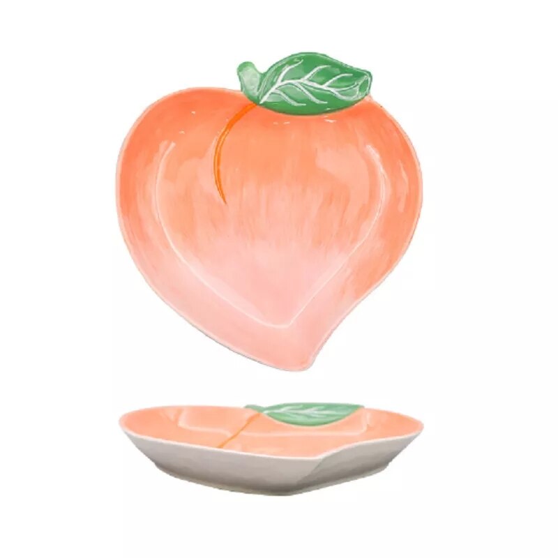 Plato de cerámica con forma de fruta, cuenco para ensalada, aperitivos de frutas secas y dulces, plato de aperitivos de rejilla, plato de cena japonés para niños