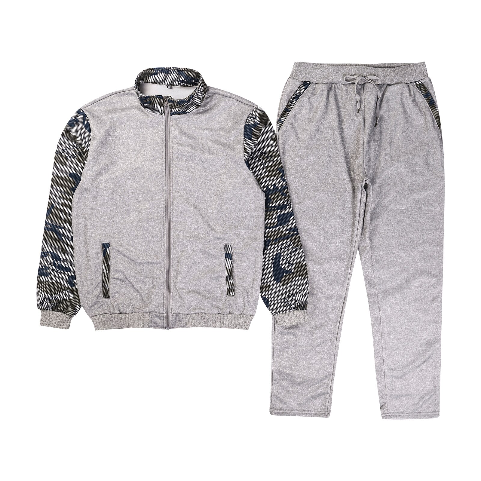 Mannen Casual Camouflage Trainingspakken Sets Lange Mouw Patchwork Sweater Jas Met Running Jogging Pant Lange Mouw Sportkleding