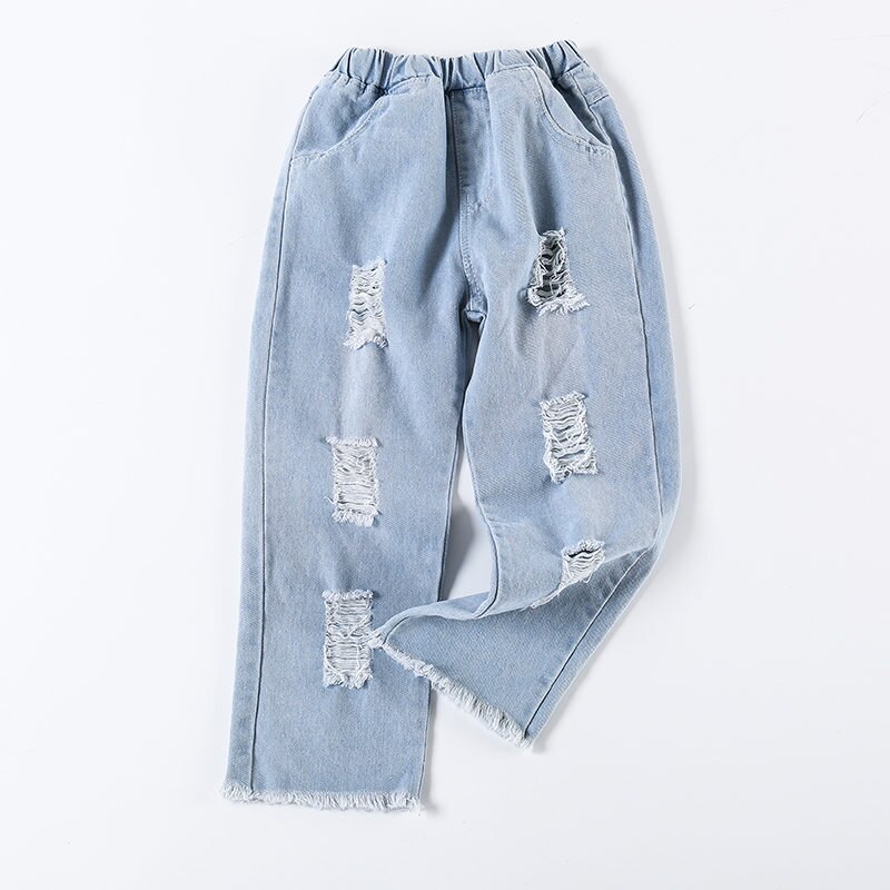 Pantalones vaqueros claros con agujeros para niñas, Jeans rasgados con agujero roto para niñas, pantalones con rasgado, modernos, 4-13 años