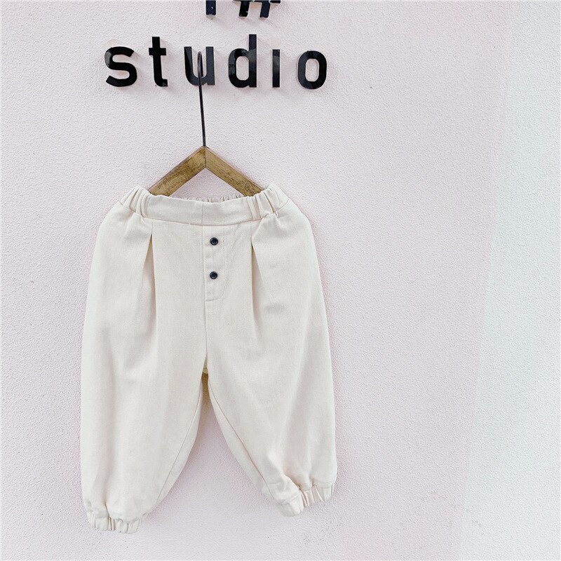 Automne style coréen garçons et filles couleur unie décontracté sarouel coton tout-match pantalon: Beige / 12M