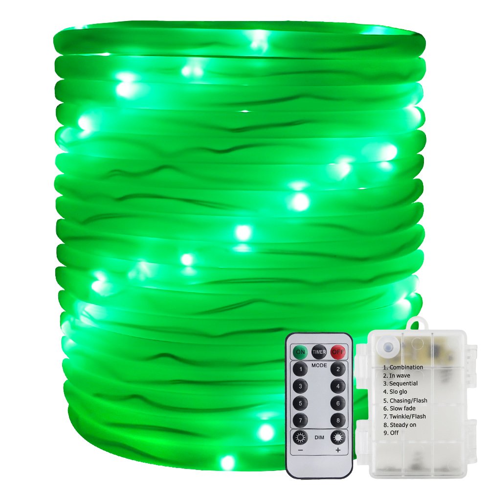 Afstandsbediening en timer batterij touwverlichting 5m 10m waterdichte led touwbuis lichtslingers voor binnen en buiten kerst bruiloft tuin: Groente / 10m 100 leds