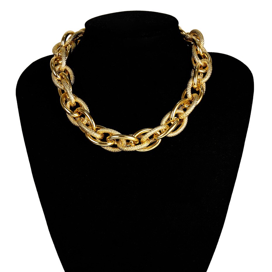 IngeSight.Z Punk Hip Hop Curb Cuban Thick Twisted Choker Necklace Statement Gold Color Chunky Metal Collar Necklace Jewelry: Necklace