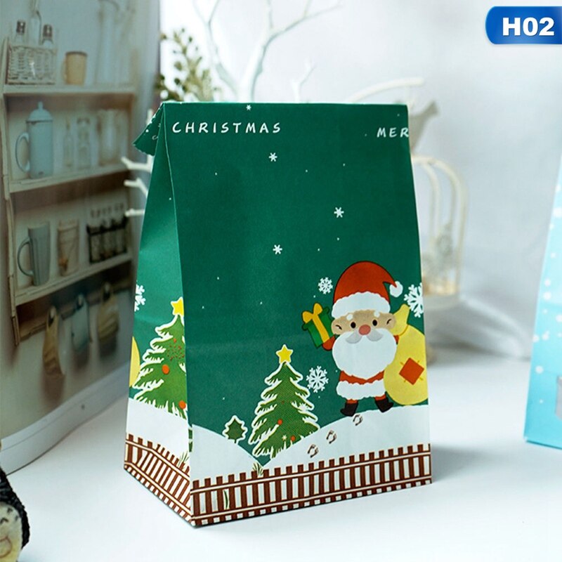 10 stk christmas santa elg papirposer stand up slik mad papir segl pakning års fest favoriserer madpose til småkager: 2