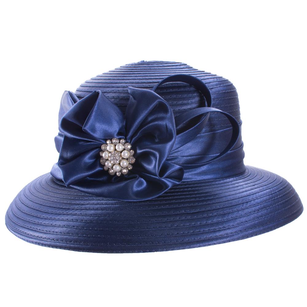 Lawliet Womens Crystal Satin Ribbon Dressy Church Couture Bridal Kentucky Derby Hat A585: Navy Blue