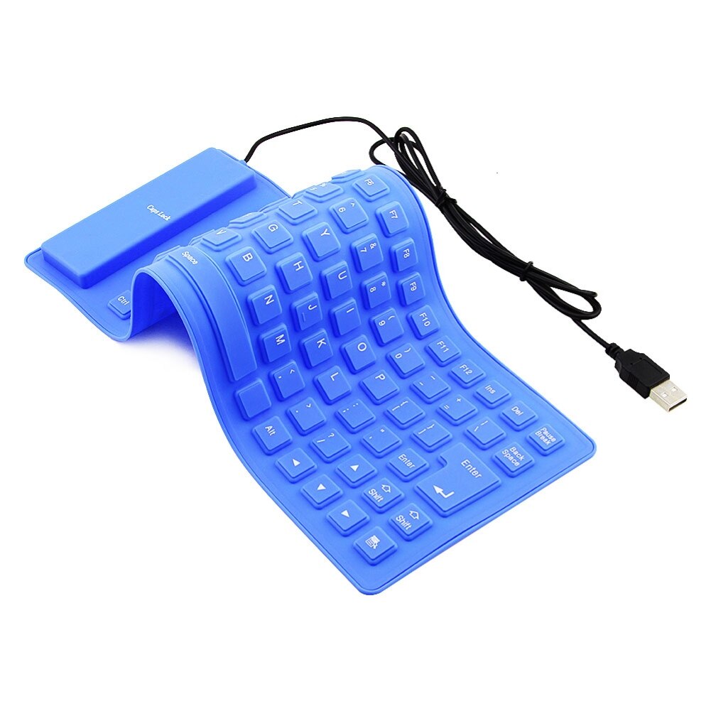 Foldable Silicone Keyboard USB Wired Silicon Flexible Soft Waterproof Roll Up Silica Gel Keyboard for PC Laptop Notebook: Blue