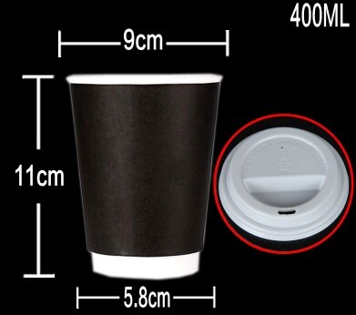 10 stk 400ml sort papir kop, varmeisoleret engangskaffe krus med to lag til caféer, logo udskrivning er tilgængelig: Hvid