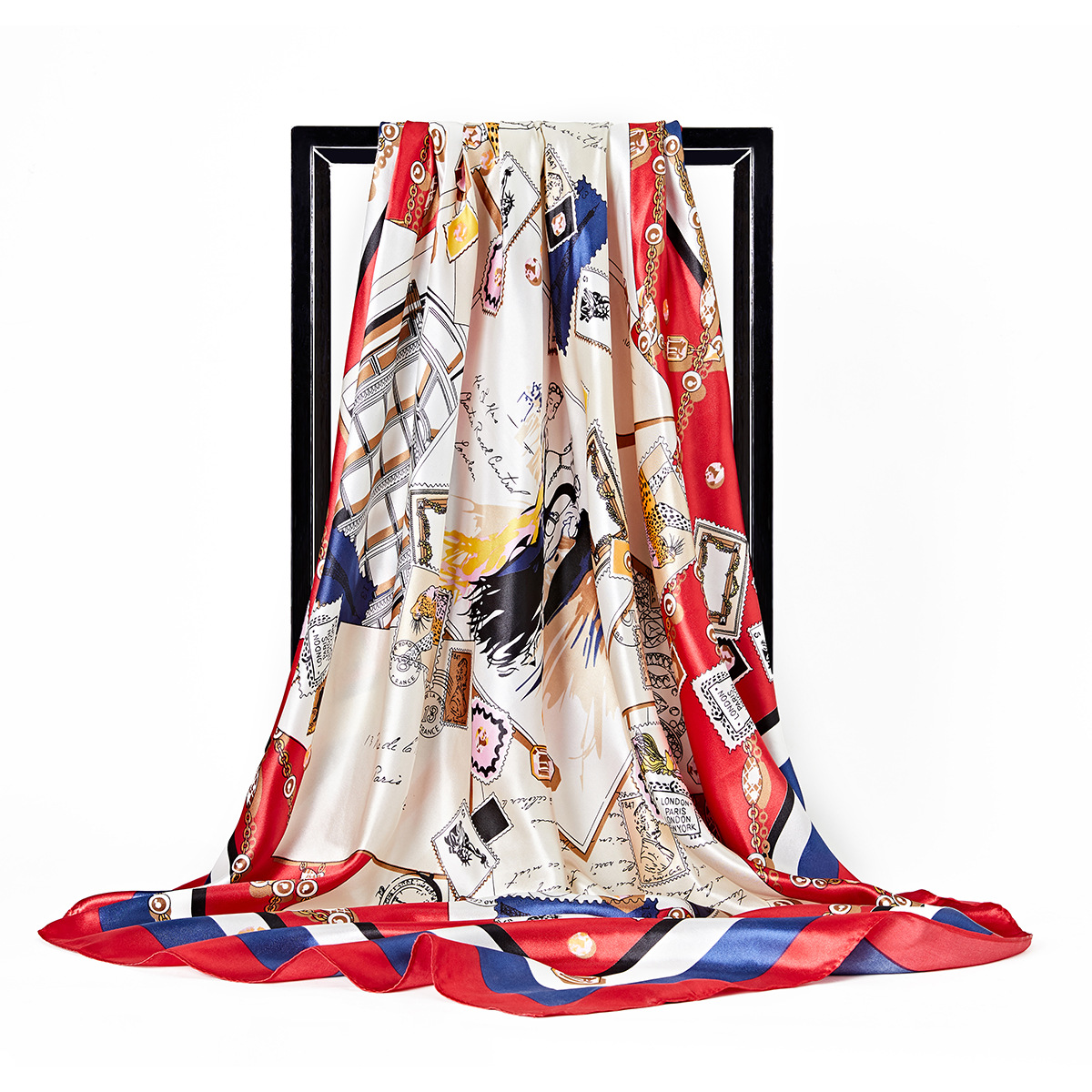 Women's Ladies Square Satin Scarf Head Neck Shawl Wrap Scarves Silk Printed Neckerchief Pashmina: D
