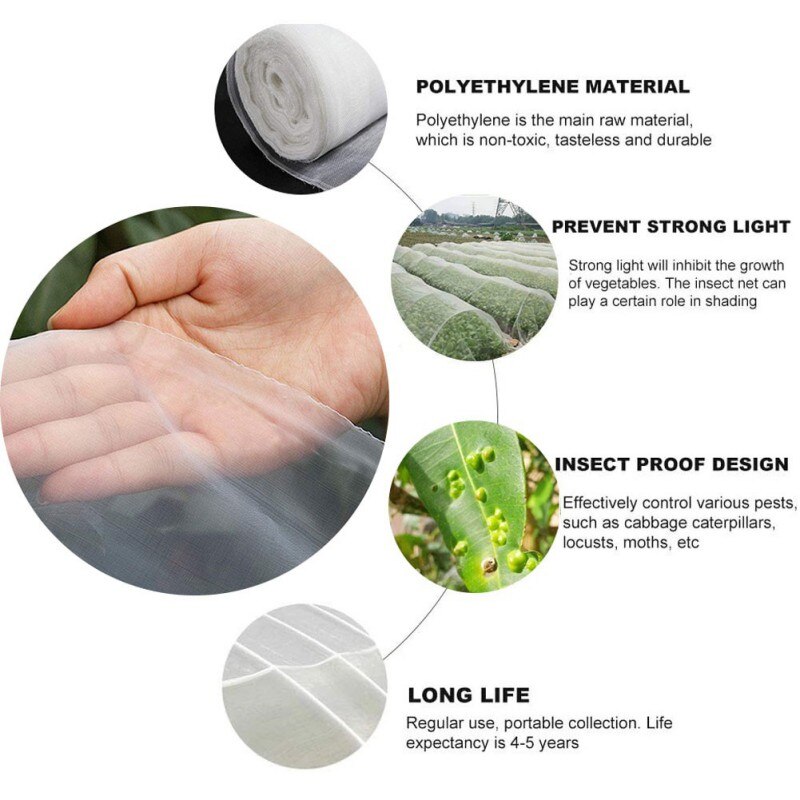 Garden Vegetable Plant Protect Netting Insect Protection Net 10m*2.5m Grow Tunnel Fine Mesh For Vegetables Plants Fruits