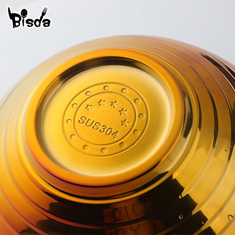 Cuenco de arroz de acero inoxidable cuchara de oro-tenedor de doble capa de vajilla anti-escaldado para la Salsa de masa de olla sopa de fideos de