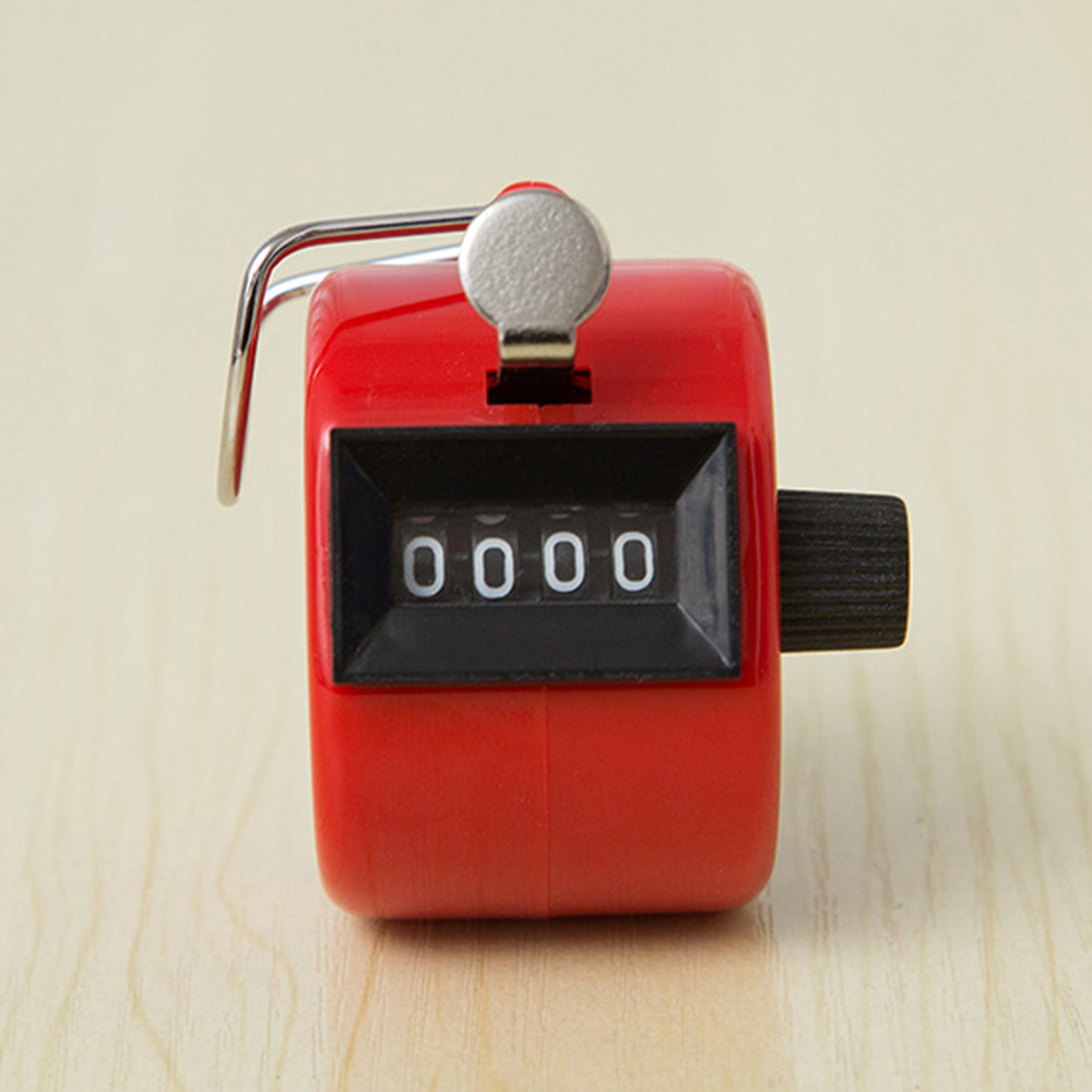 4 Digit Number Counters Metal Shell Hand Finger Display Manual Counting Tally Clicker Color Shell Timer Soccer Golf Counter: Red