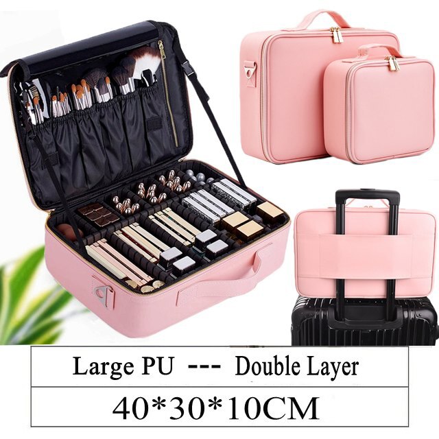 LHLYSGS PU Wasserdichte Kosmetische fallen Koffer Multi-stöckige Große Professionelle machen-hoch Tasche Frauen Schönheit Veranstalter Kosmetik Tasche: rosa L
