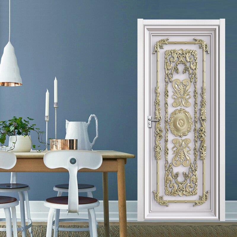 2 Pcs/Set 3D Embossed Metal Stickers Door Wall Sticker DIY Mural For Living Room Home Decor Poster PVC Waterproof Door Sticker