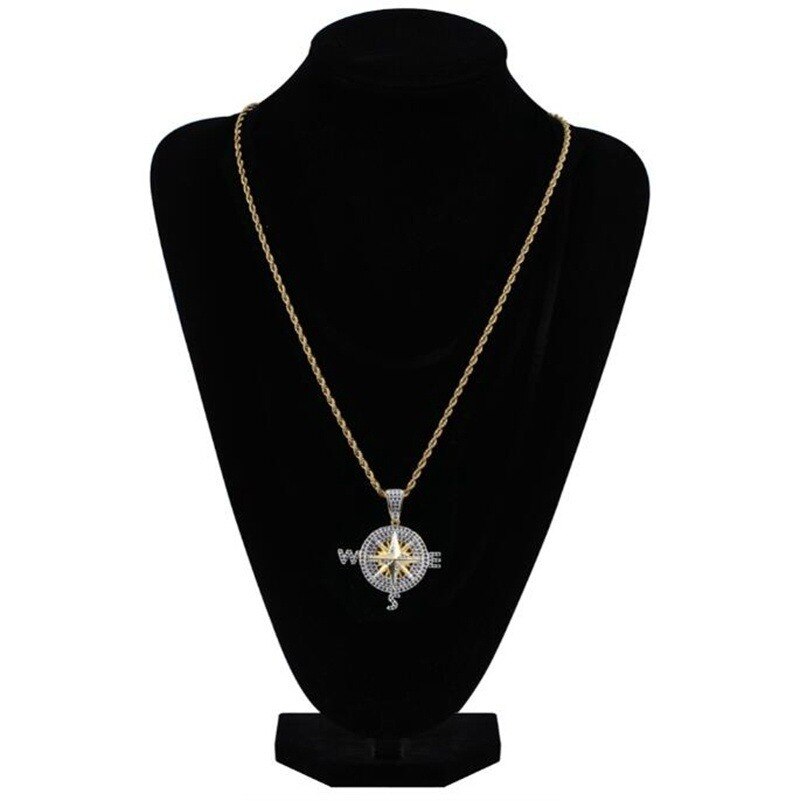 Männer vereist aus kubisch Zirkon Kompass Halskette & Anhänger Mit 4mm Tennis Kette Hüfte hüpfen Gold Silber Farbe Schmuck