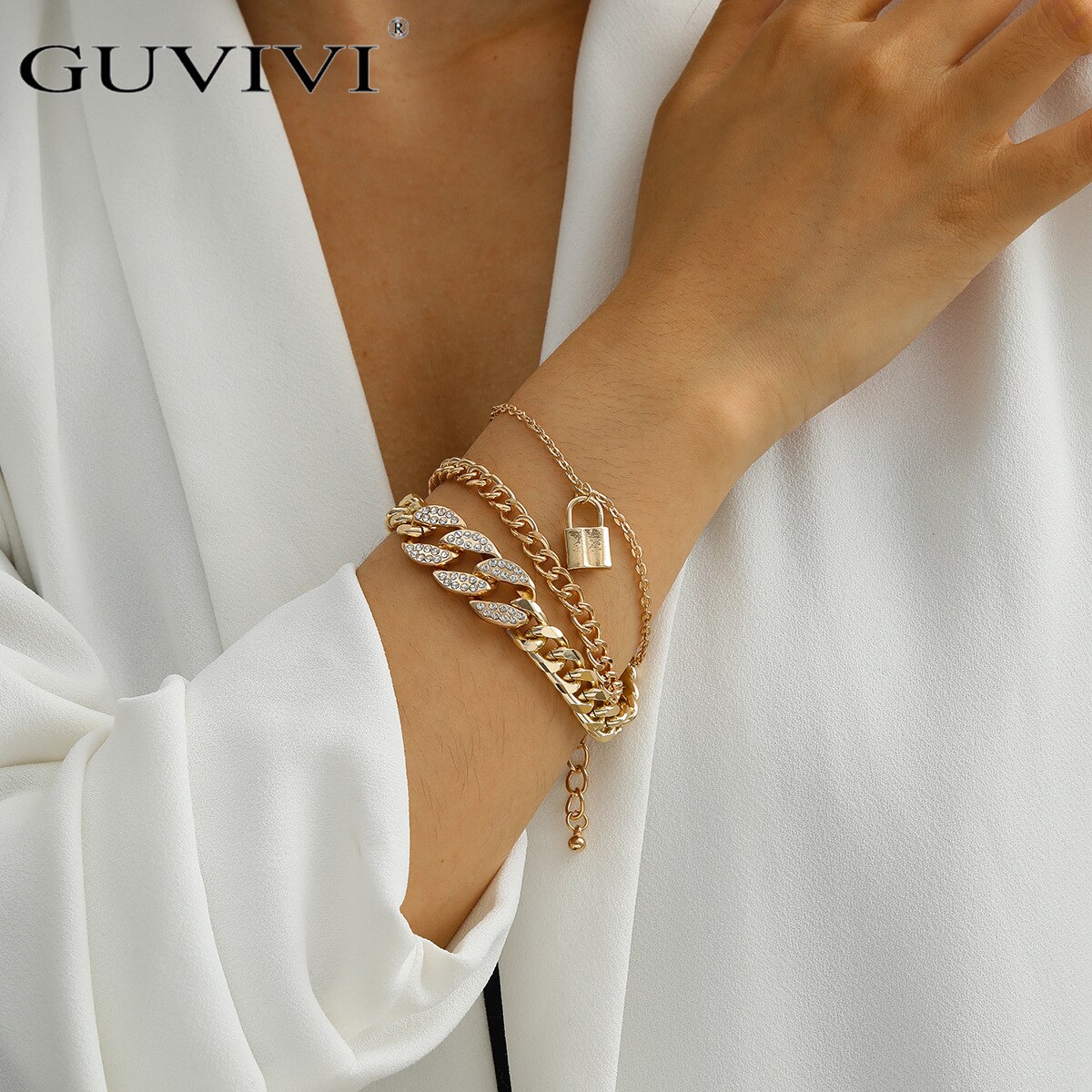 Punk Miami Curb Cuban Thick Bracelet Bangle Chunky Heavy Metal Lock Charm Bracelet Wrist Chain Women Jewelry Gold Silver Color