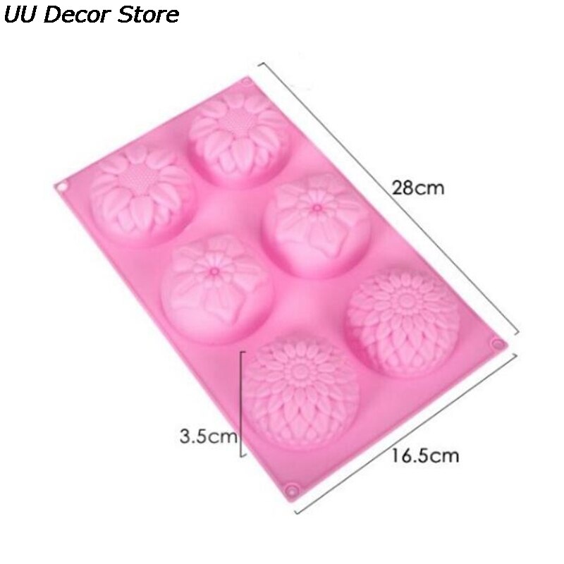 6 Gat Diy Siliconen Art Handgemaakte Zeep Ronde Bloemvorm Kaars Cake Bakvorm